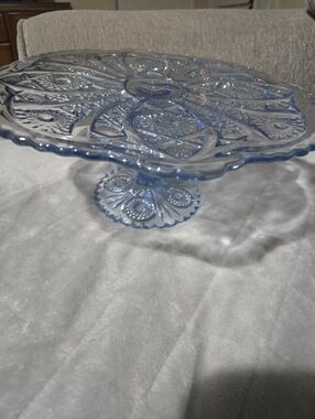 Imperial Glass Blue Pressed Glass Cake Stand